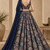 Navy Blue Printed With Sequin Work Georgette Lehenga Choli with Plain Dupatta