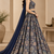 Navy Blue Printed With Sequin Work Georgette Lehenga Choli with Plain Dupatta