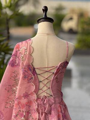 baby pink organza embroidered lehenga choli with free size upto 38 5