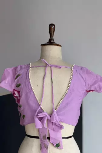 lavender silk blend printed lehenga choli with free size upto 42