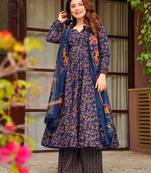 Multicolor digital printed muslin anarkali palazzo set with dupatta