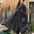 Black digital printed muslin anarkali gown set with dupatta