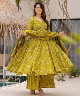 Green digital printed muslin anarkali palazzo set with dupatta 1