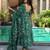 Teal green digital printed muslin anarkali gown set with dupatta