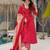 Coral digital printed muslin anarkali gown set with dupatta