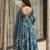 Teal blue digital printed muslin anarkali gown set with dupatta
