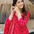 Coral digital printed muslin anarkali gown set with dupatta