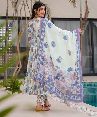 Multicolor digital printed muslin anarkali gown set with dupatta 3