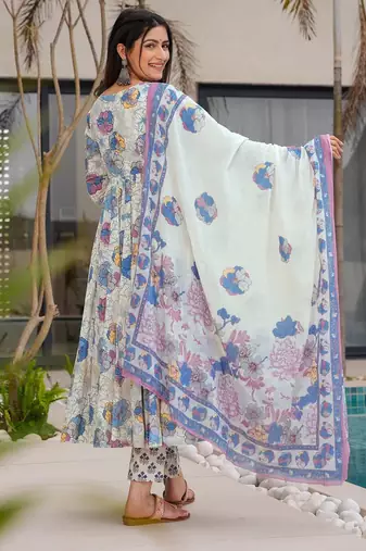 Multicolor digital printed muslin anarkali gown set with dupatta