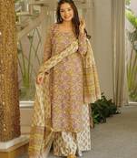 Multicolor digital printed cambric cotton straight kurta set with dupatta