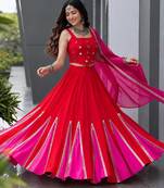 Red Mirror Navratri Lehenga Choli With Dupatta