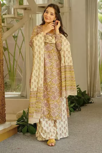 Multicolor digital printed cambric cotton straight kurta set with dupatta