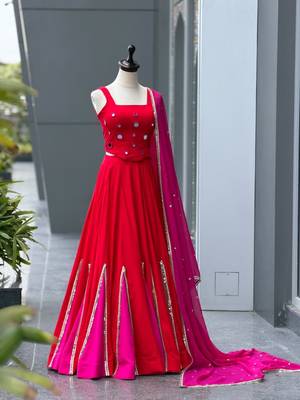 Red Mirror Navratri Lehenga Choli With Dupatta 2