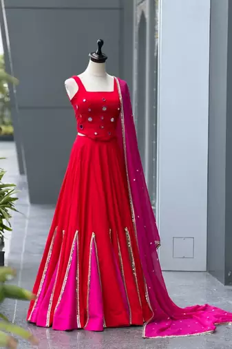 Red Mirror Navratri Lehenga Choli With Dupatta