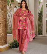 Pink digital printed cambric cotton straight kurta set with dupatta