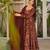 Brown digital printed muslin anarkali gown set with dupatta