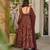 Brown digital printed muslin anarkali gown set with dupatta