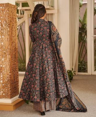 Black digital printed muslin anarkali palazzo set with dupatta 3