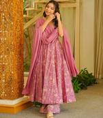 Magenta digital printed muslin anarkali palazzo set with dupatta