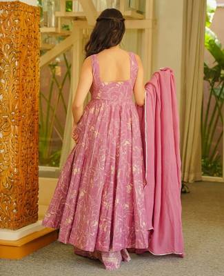 Magenta digital printed muslin anarkali palazzo set with dupatta 3