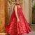 Red digital printed muslin anarkali gown set with dupatta