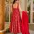 Red digital printed muslin anarkali gown set with dupatta