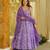 Purple digital printed muslin anarkali gown set with dupatta