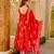 Red digital printed muslin anarkali gown set with dupatta