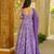 Purple digital printed muslin anarkali gown set with dupatta