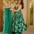 Emerald green digital printed muslin anarkali gown set with dupatta