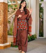 Maroon digital printed cambric cotton readymade suit with dupatta
