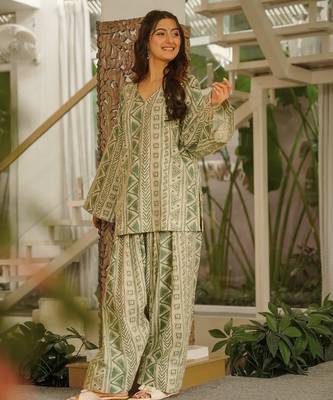 Sea green digital printed cambric cotton readymade suit with dupatta 2
