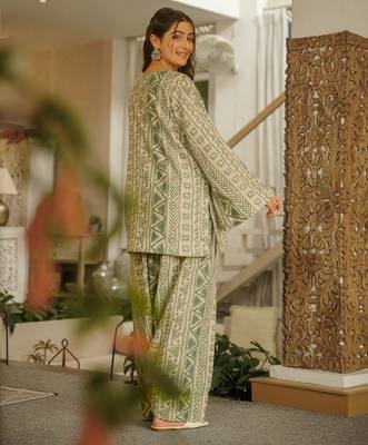 Sea green digital printed cambric cotton readymade suit with dupatta 3