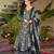 Dark blue digital printed muslin anarkali palazzo set with dupatta
