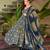 Dark blue digital printed muslin anarkali palazzo set with dupatta
