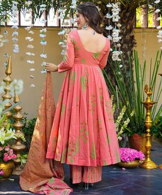 Pink digital printed muslin anarkali palazzo set with dupatta 3