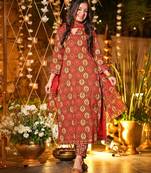 Multicolor digital printed muslin traditional kurta set with dupatta