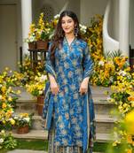 Blue digital printed muslin traditional kurta set with dupatta
