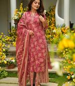 Maroon digital printed muslin traditional kurta set with dupatta
