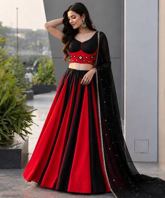 Red Black Navratri Lehenga Choli With Dupatta 1