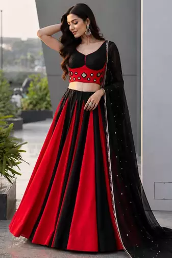 Red Black Navratri Lehenga Choli With Dupatta