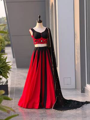 Red Black Navratri Lehenga Choli With Dupatta 2