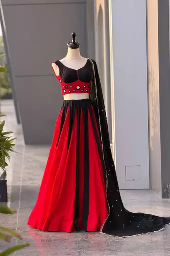 Red Black Navratri Lehenga Choli With Dupatta