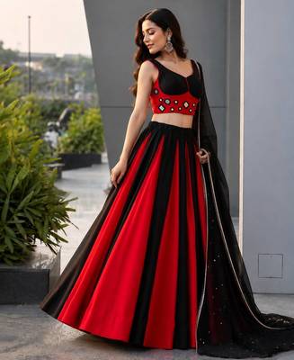 Red Black Navratri Lehenga Choli With Dupatta 3