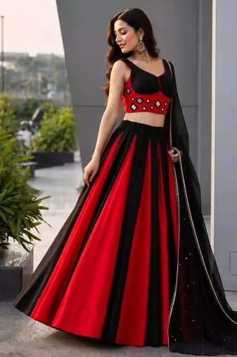 Red Black Navratri Lehenga Choli With Dupatta