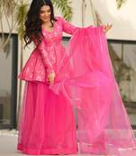 Pink digital printed silk blend designer sharara set with dupatta