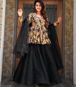 Black digital printed silk blend designer sharara set with dupatta