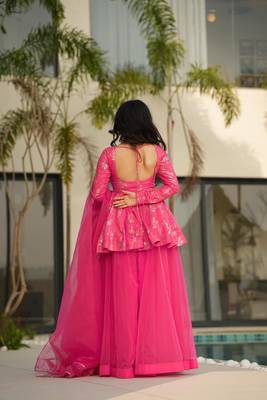 Pink digital printed silk blend designer sharara set with dupatta 3