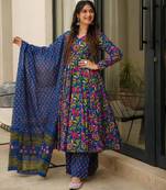 Multicolor digital printed muslin anarkali palazzo set with dupatta