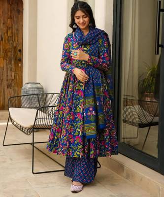 Multicolor digital printed muslin anarkali palazzo set with dupatta 2